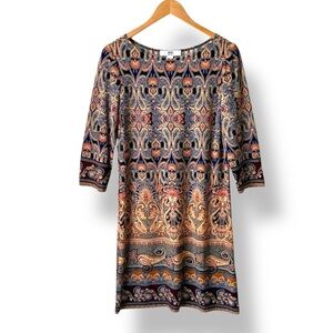 WISP Petites Sheath Dress Crew Neck Black Multicolor 12P